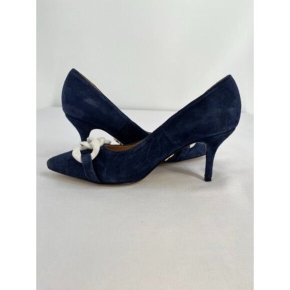 BEAUTIISOLES Claudia Pointed Toe Pump Size 8 In Navy Suede Leather - Picture 7 of 16